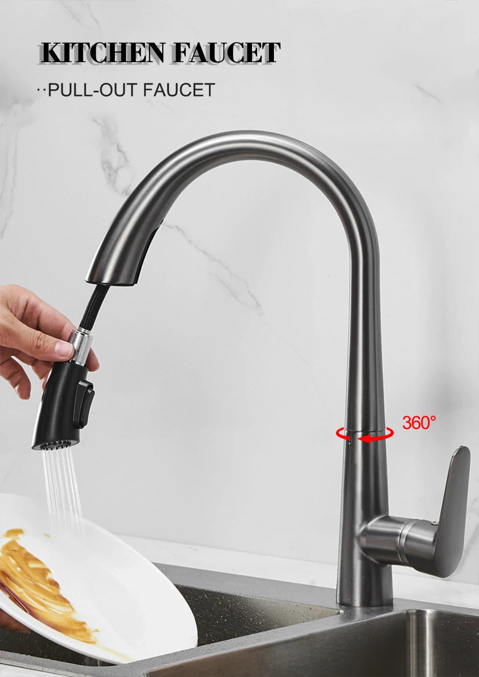Pull-Out Kitchen Faucet – Single Handle Hot & Cold Mixer with 360° Rotation - stirhaus