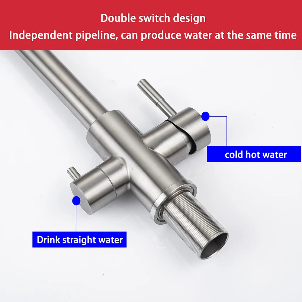 Dual Handle Filtered Drinking Water Kitchen Faucet – Stainless Steel Brushed Nickel - stirhaus