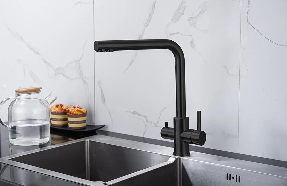 Dual Handle Filtered Drinking Water Kitchen Faucet – Stainless Steel Brushed Nickel - stirhaus