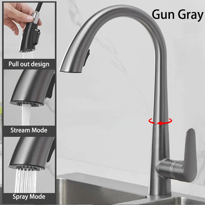 Pull-Out Kitchen Faucet – Single Handle Hot & Cold Mixer with 360° Rotation - stirhaus