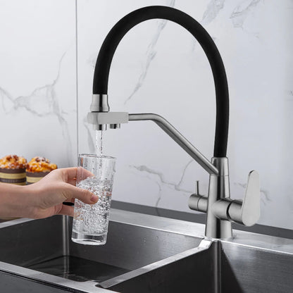 Dual Handle Filtered Drinking Water Kitchen Faucet – Stainless Steel Brushed Nickel - stirhaus