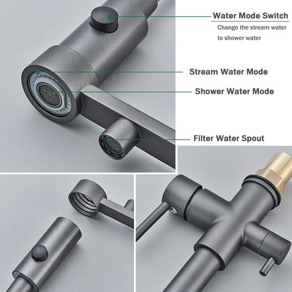 Pull-Down 3-Way Kitchen Faucet – Brass Filter Tap with Hot, Cold & Purified Water - stirhaus