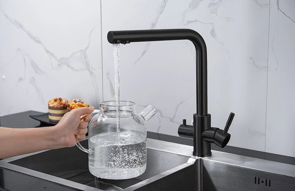 Dual Handle Filtered Drinking Water Kitchen Faucet – Stainless Steel Brushed Nickel - stirhaus