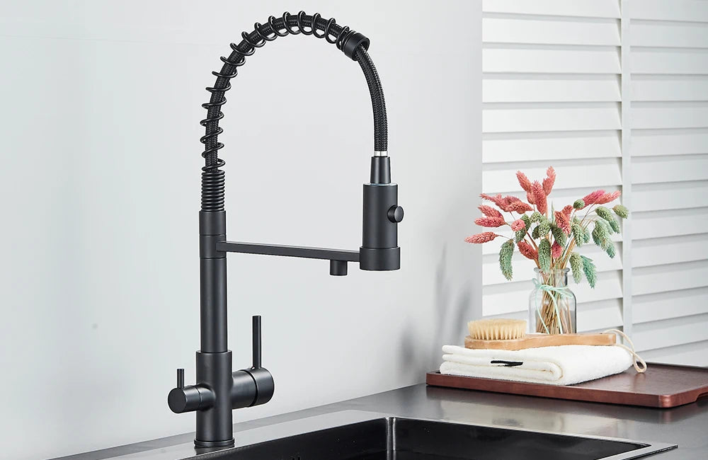 Pull-Down 3-Way Kitchen Faucet – Brass Filter Tap with Hot, Cold & Purified Water - stirhaus