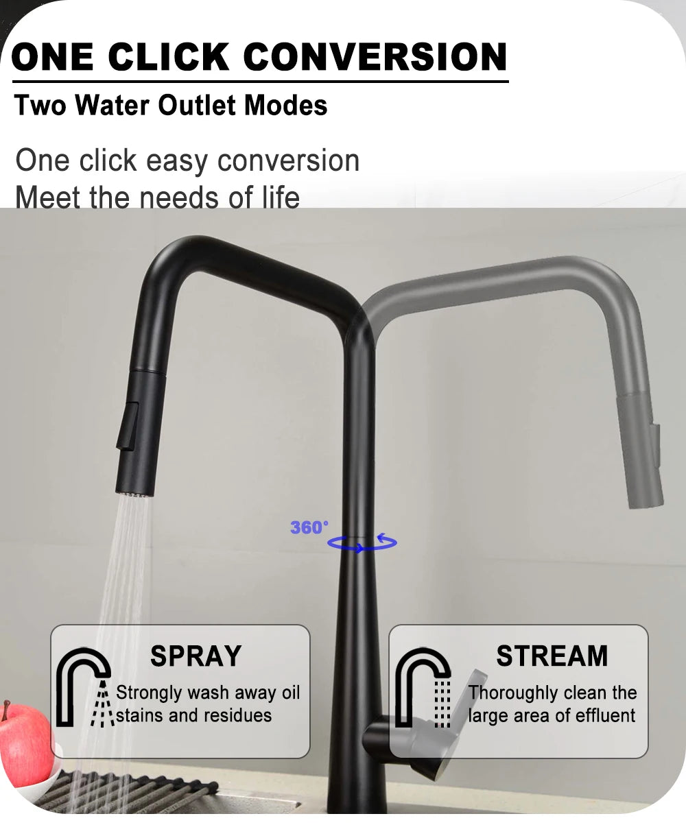 Deck-Mounted Pull-Out Kitchen Faucet with Single Handle, Hot & Cold Mixer - stirhaus