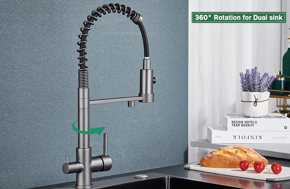 Pull-Down 3-Way Kitchen Faucet – Brass Filter Tap with Hot, Cold & Purified Water - stirhaus