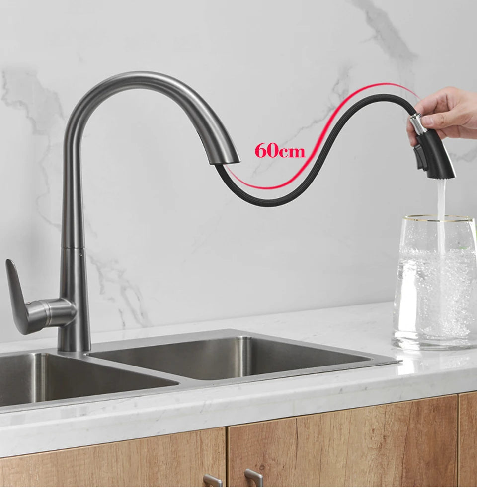 Pull-Out Kitchen Faucet – Single Handle Hot & Cold Mixer with 360° Rotation - stirhaus