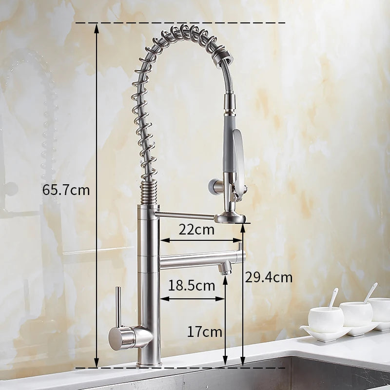 Chrome Brass Kitchen Faucet – Tall Pull-Out Spray, 360° Swivel, Single Handle Mixer (MH-4829) - stirhaus