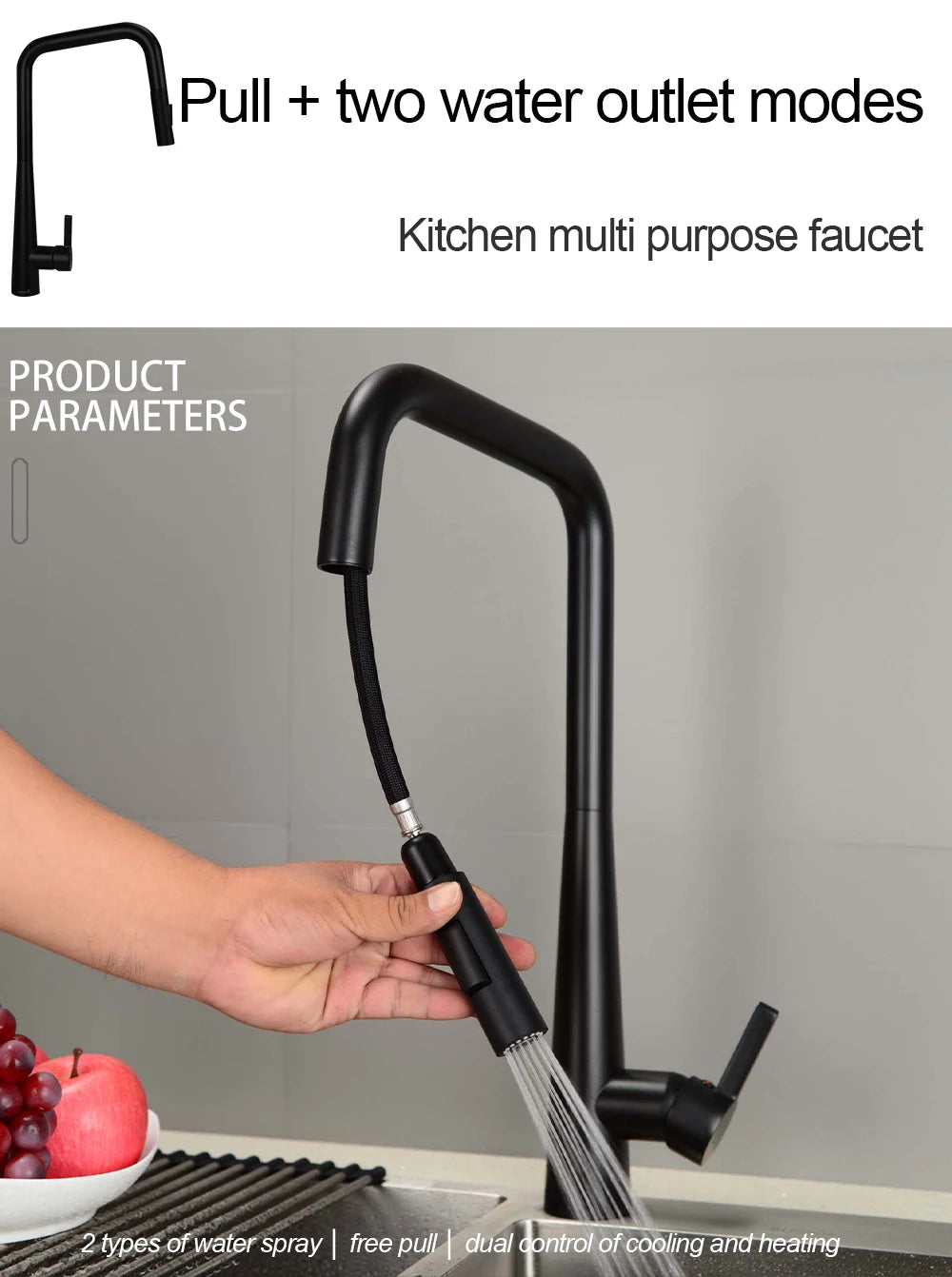 Deck-Mounted Pull-Out Kitchen Faucet with Single Handle, Hot & Cold Mixer - stirhaus