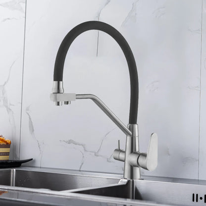 Dual Handle Filtered Drinking Water Kitchen Faucet – Stainless Steel Brushed Nickel - stirhaus