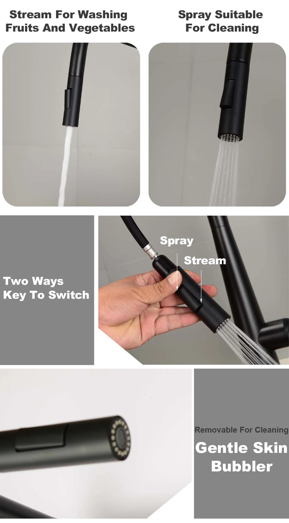 Deck-Mounted Pull-Out Kitchen Faucet with Single Handle, Hot & Cold Mixer - stirhaus