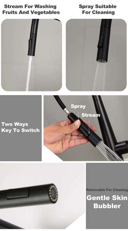 Deck-Mounted Pull-Out Kitchen Faucet with Single Handle, Hot & Cold Mixer - stirhaus