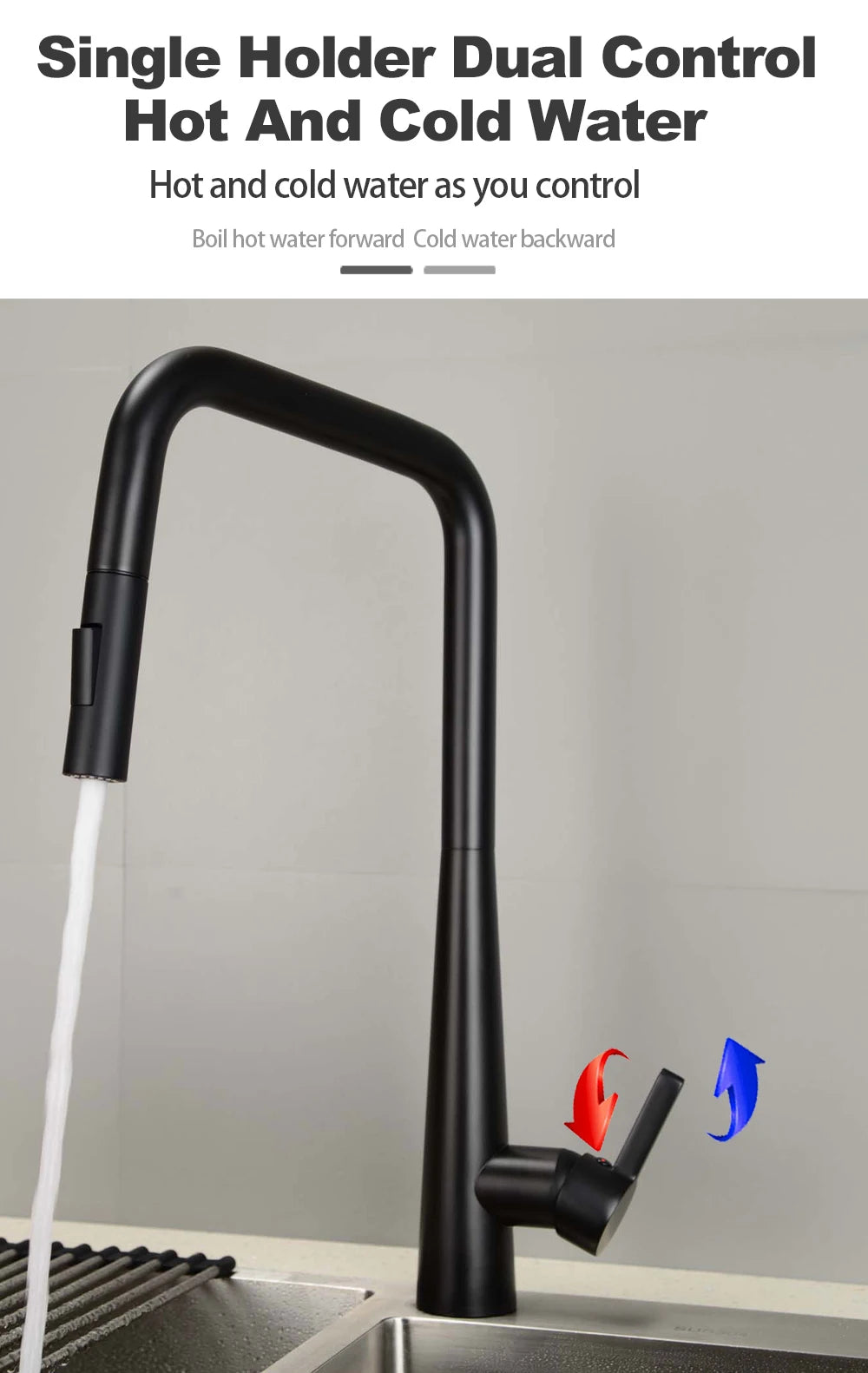 Deck-Mounted Pull-Out Kitchen Faucet with Single Handle, Hot & Cold Mixer - stirhaus