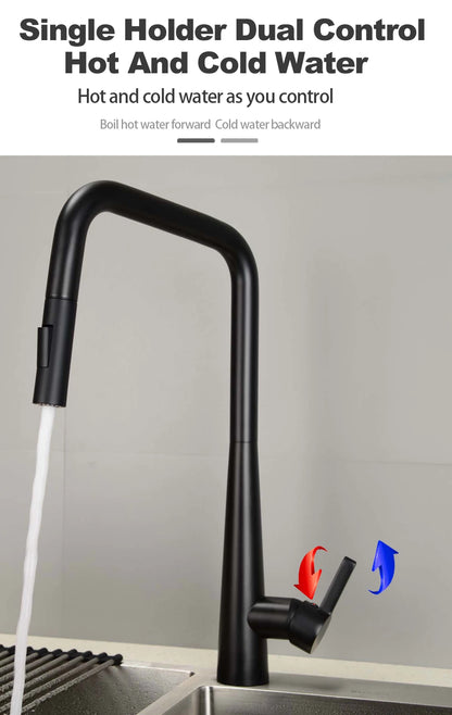 Deck-Mounted Pull-Out Kitchen Faucet with Single Handle, Hot & Cold Mixer - stirhaus