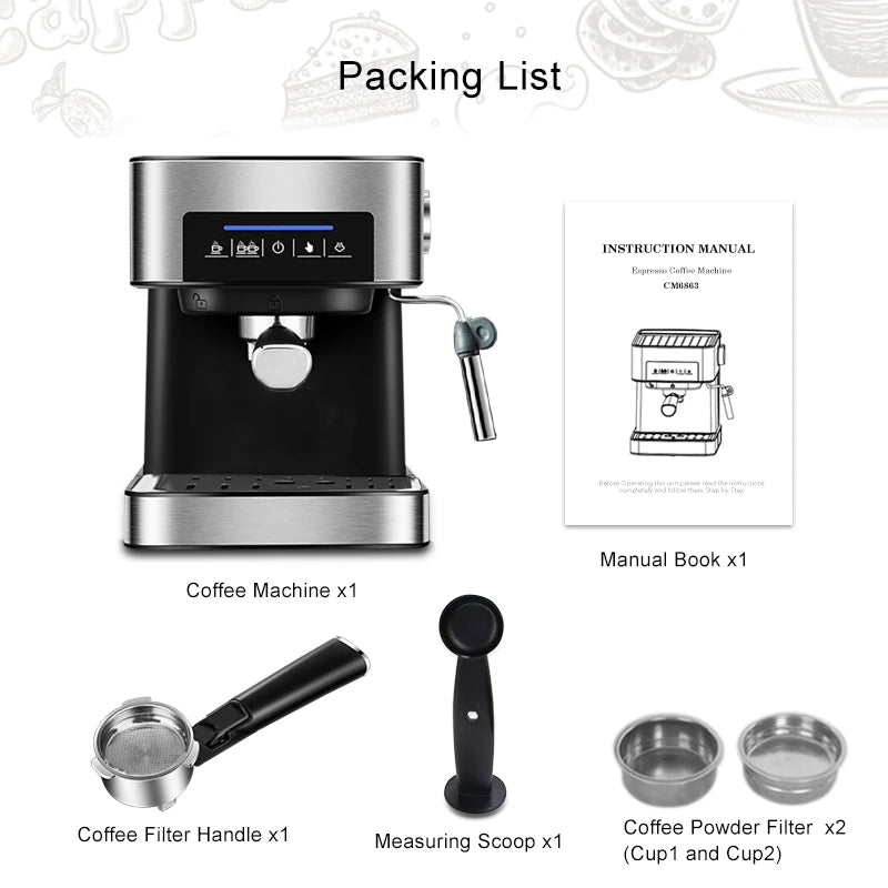 20 Bar Espresso Coffee Machine with Milk Frother Wand – Italian Style Cappuccino & Latte Maker - stirhaus