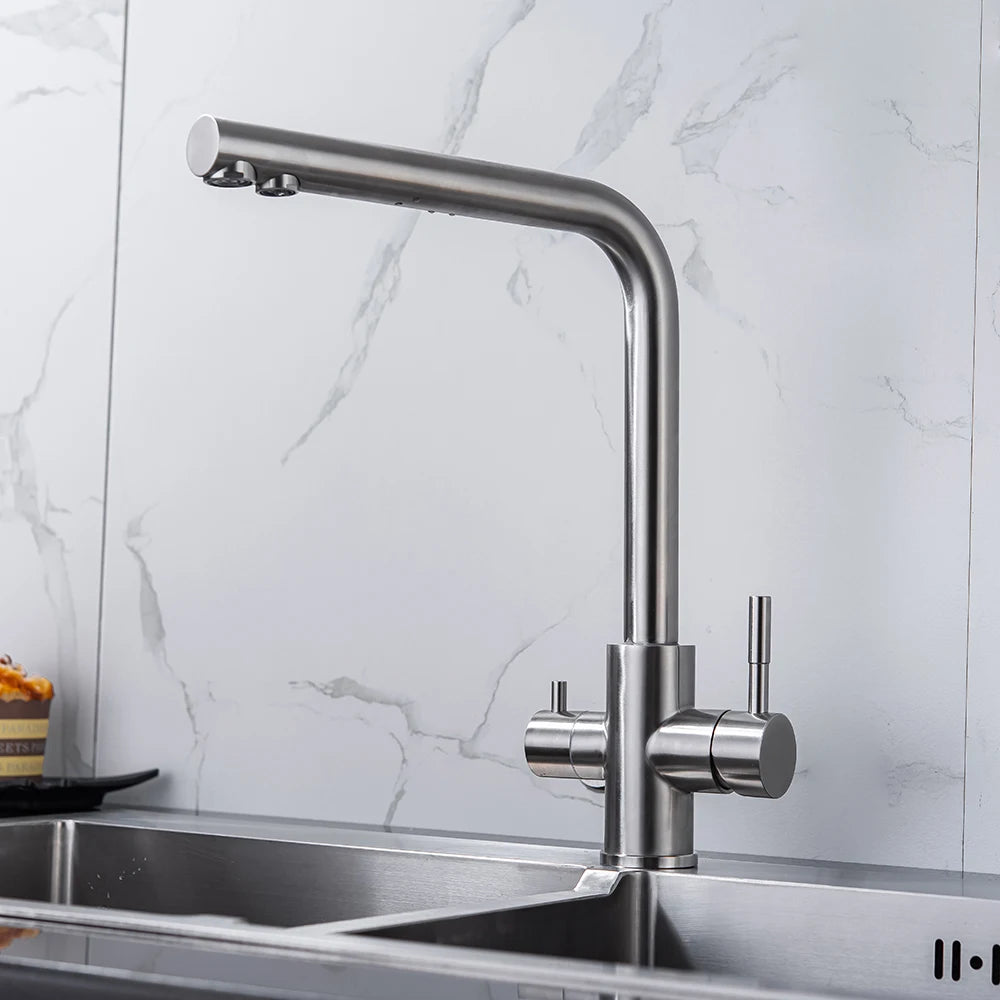Dual Handle Filtered Drinking Water Kitchen Faucet – Stainless Steel Brushed Nickel - stirhaus