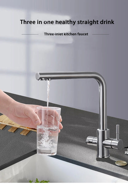 Dual Handle Filtered Drinking Water Kitchen Faucet – Stainless Steel Brushed Nickel - stirhaus