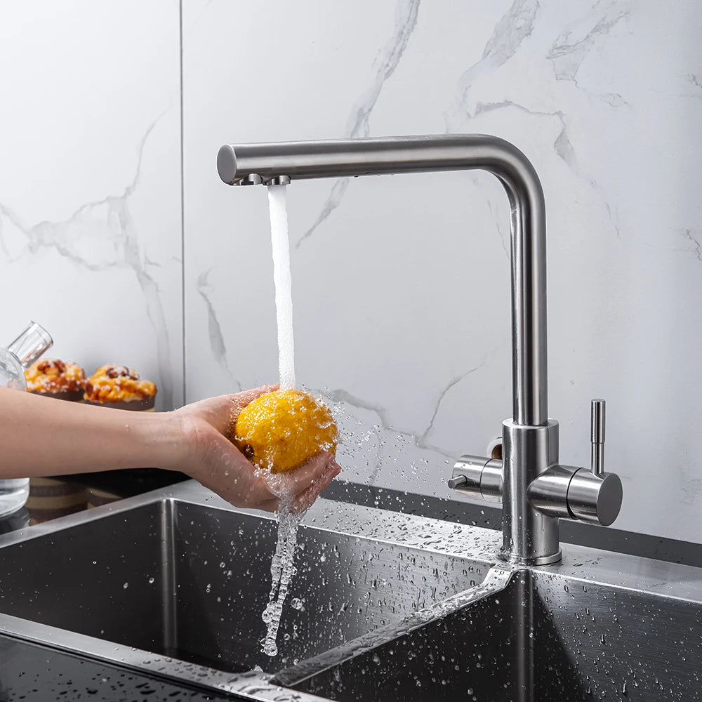 Dual Handle Filtered Drinking Water Kitchen Faucet – Stainless Steel Brushed Nickel - stirhaus