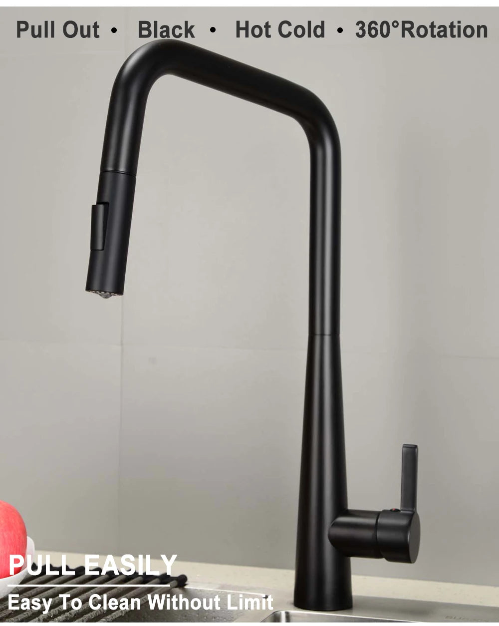 Deck-Mounted Pull-Out Kitchen Faucet with Single Handle, Hot & Cold Mixer - stirhaus
