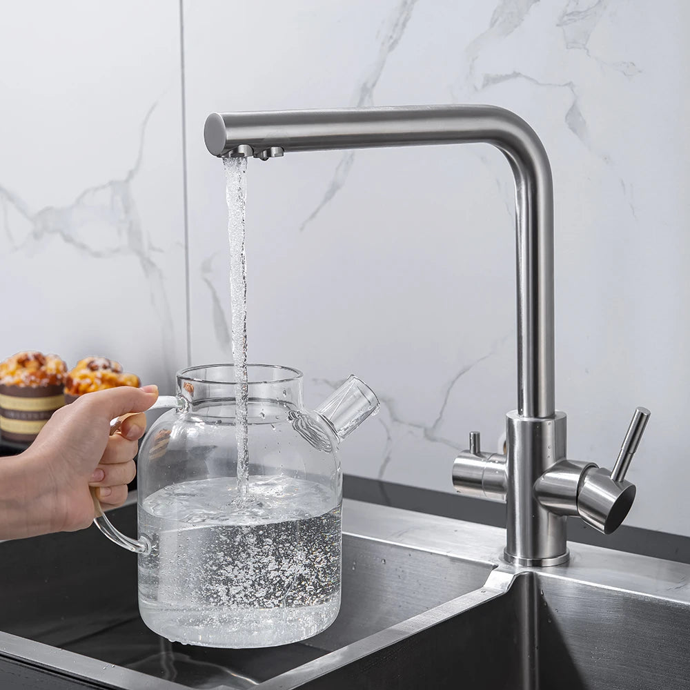 Dual Handle Filtered Drinking Water Kitchen Faucet – Stainless Steel Brushed Nickel - stirhaus