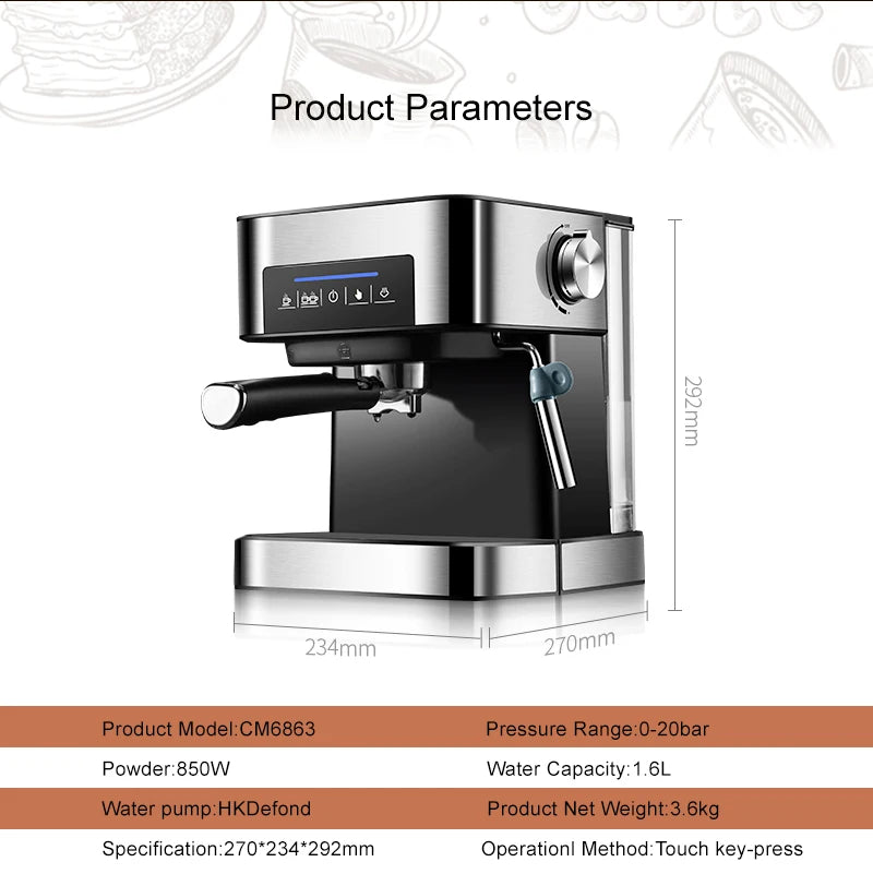 20 Bar Espresso Coffee Machine with Milk Frother Wand – Italian Style Cappuccino & Latte Maker - stirhaus