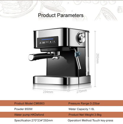 20 Bar Espresso Coffee Machine with Milk Frother Wand – Italian Style Cappuccino & Latte Maker - stirhaus