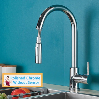 Smart Touch Kitchen Faucet – Brushed Gold Pull Down Sensor Tap with 360° Rotation & Dual Spray - stirhaus