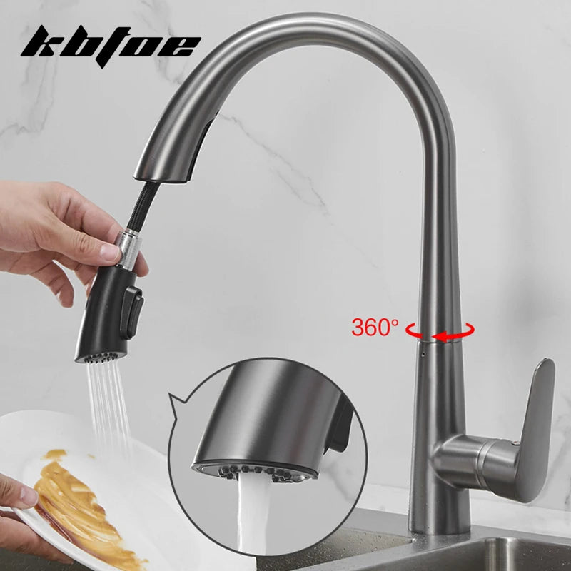 Pull-Out Kitchen Faucet – Single Handle Hot & Cold Mixer with 360° Rotation - stirhaus