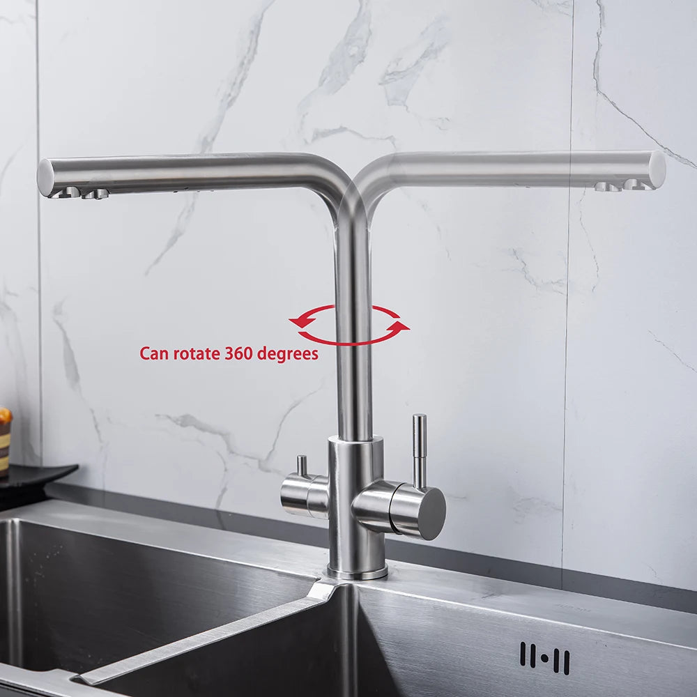 Dual Handle Filtered Drinking Water Kitchen Faucet – Stainless Steel Brushed Nickel - stirhaus