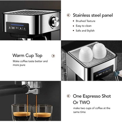 20 Bar Espresso Coffee Machine with Milk Frother Wand – Italian Style Cappuccino & Latte Maker - stirhaus