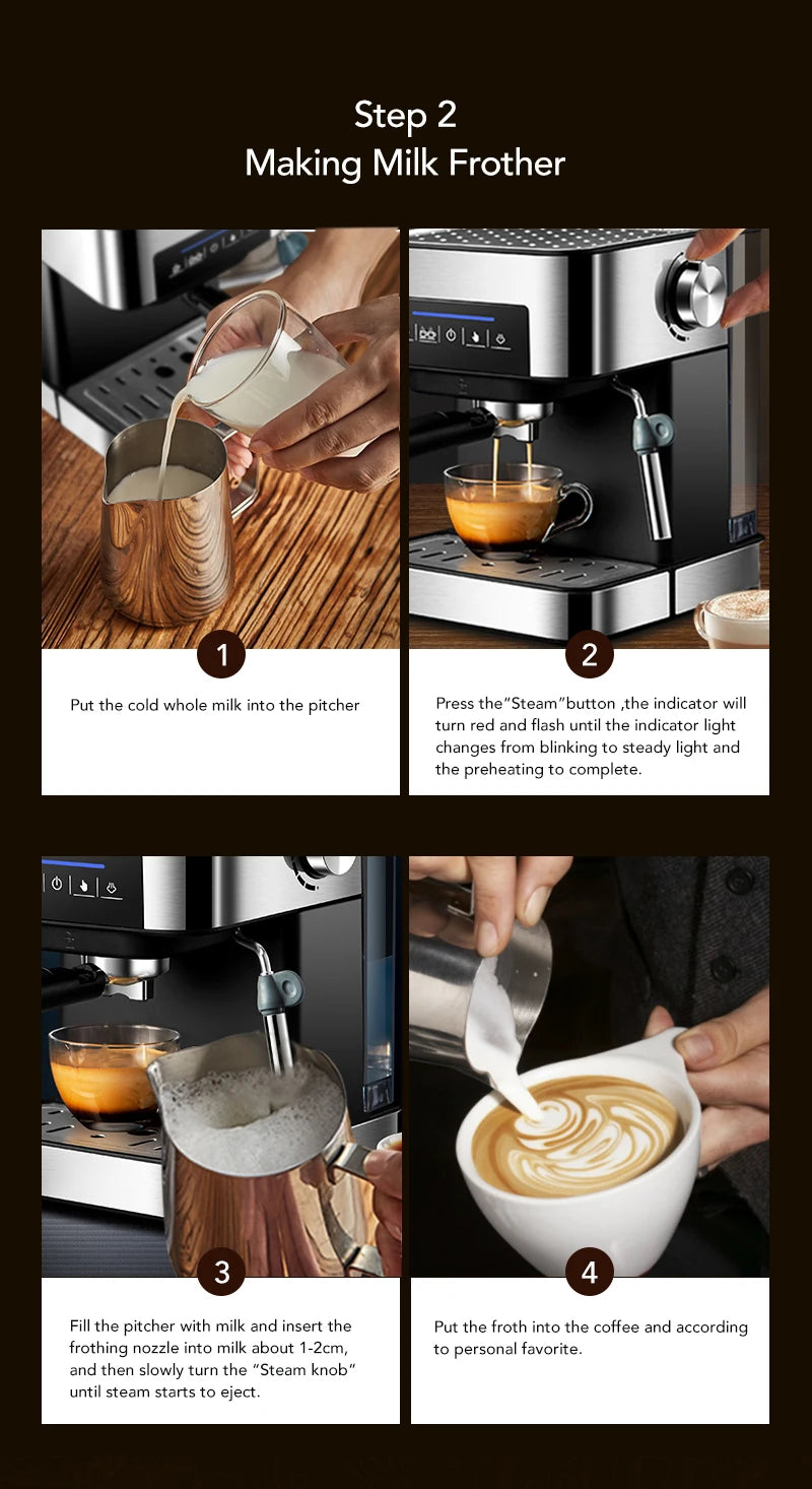20 Bar Espresso Coffee Machine with Milk Frother Wand – Italian Style Cappuccino & Latte Maker - stirhaus