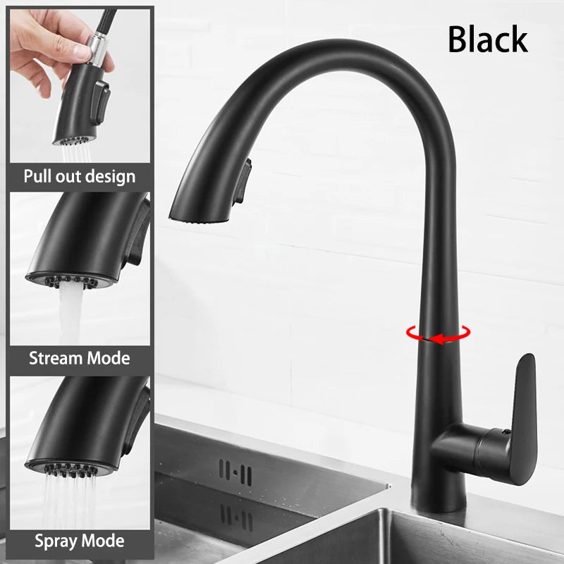 Pull-Out Kitchen Faucet – Single Handle Hot & Cold Mixer with 360° Rotation - stirhaus