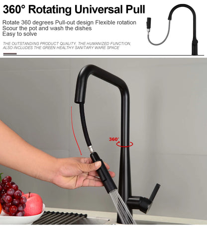 Deck-Mounted Pull-Out Kitchen Faucet with Single Handle, Hot & Cold Mixer - stirhaus