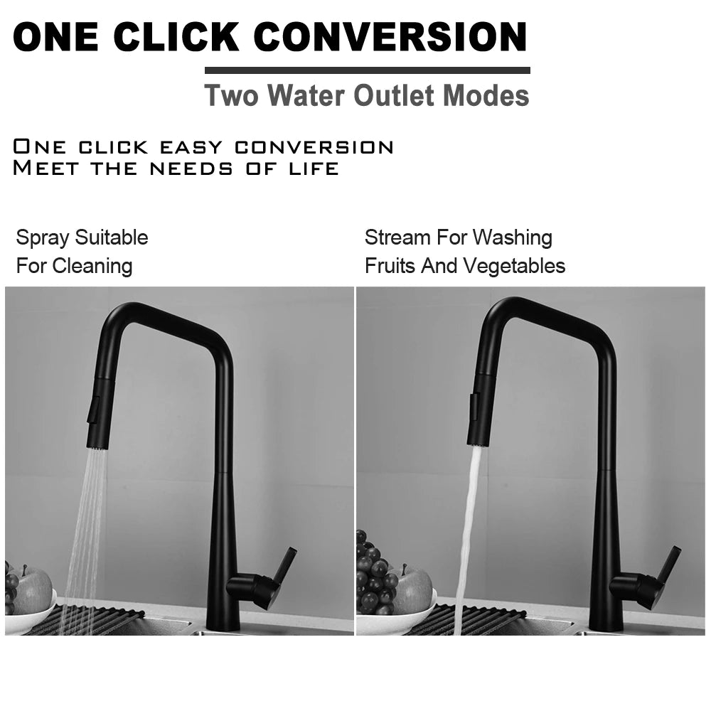 Deck-Mounted Pull-Out Kitchen Faucet with Single Handle, Hot & Cold Mixer - stirhaus