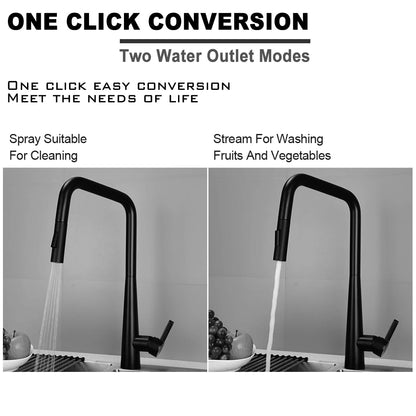 Deck-Mounted Pull-Out Kitchen Faucet with Single Handle, Hot & Cold Mixer - stirhaus
