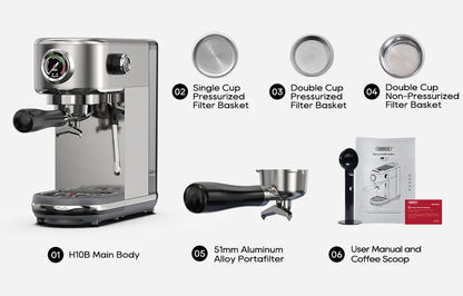 20-Bar Semi-Automatic Espresso Machine with Adjustable Temperature – Slim Coffee Maker - stirhaus