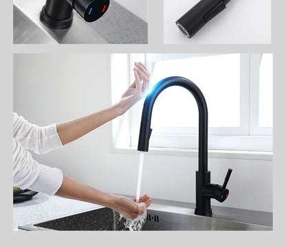 Smart Touch Kitchen Faucet – Brushed Nickel Pull Out Sensor Tap with 360° Rotation & Pull Down Spray - stirhaus