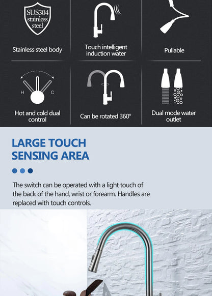 Smart Touch Kitchen Faucet – Brushed Nickel Pull Out Sensor Tap with 360° Rotation & Pull Down Spray - stirhaus