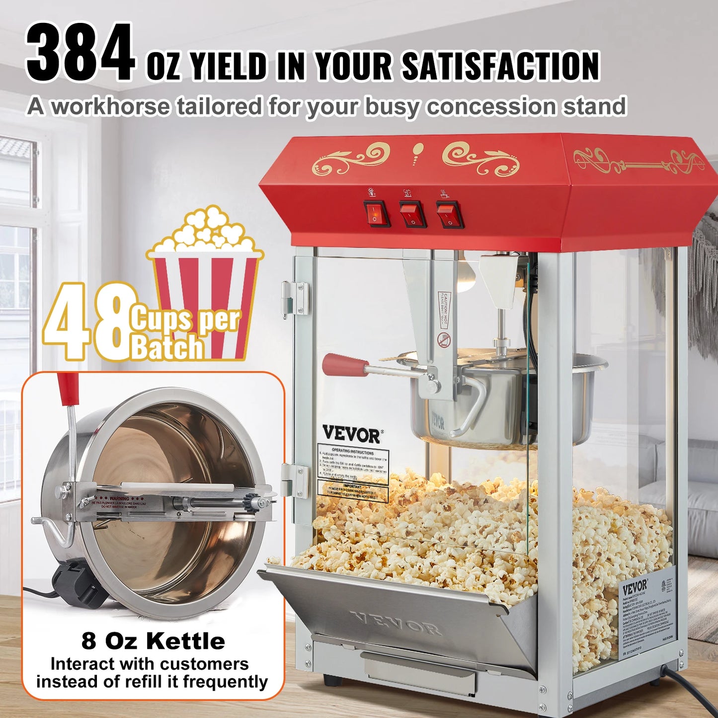Electric Popcorn Maker – 8oz & 12oz Commercial Popper Machine with SUS304 Heating Tube, Scoop & Spoon - stirhaus