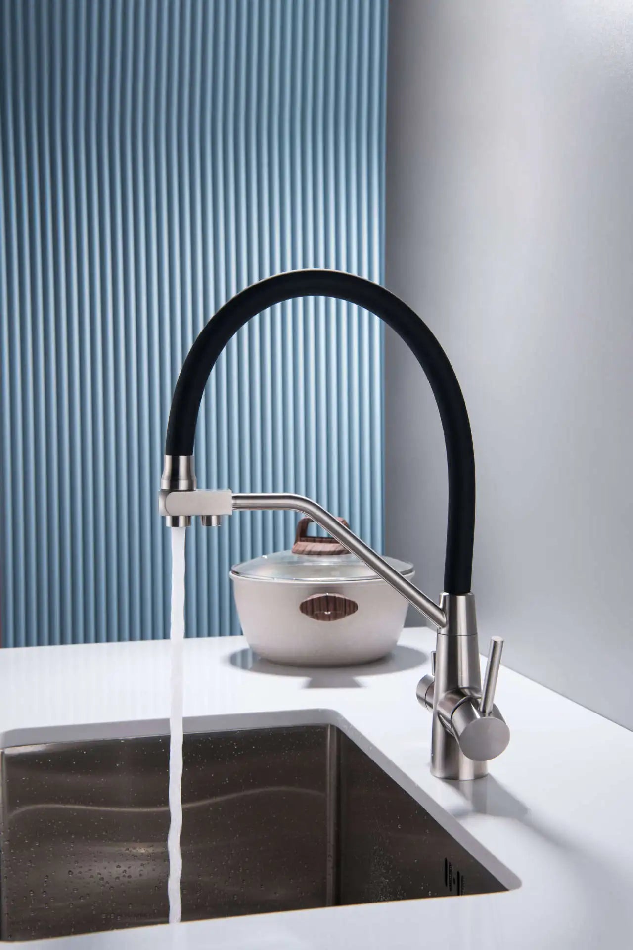 Stainless Steel Kitchen Faucet with Filtered Water, Dual Handle Hot & Cold Mixer - stirhaus