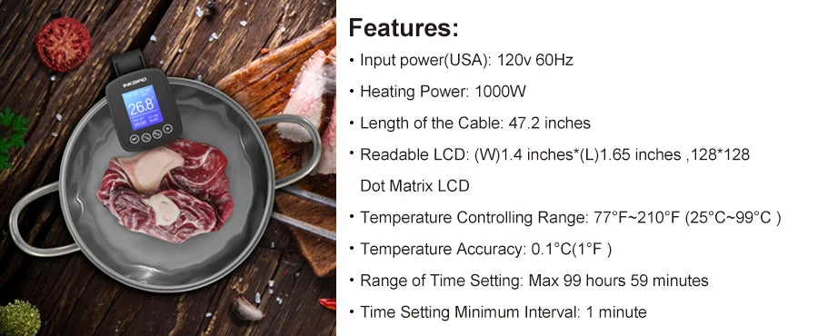 Wi-Fi Sous Vide Precision Cooker – 1000W Immersion Circulator with Digital Controls - stirhaus