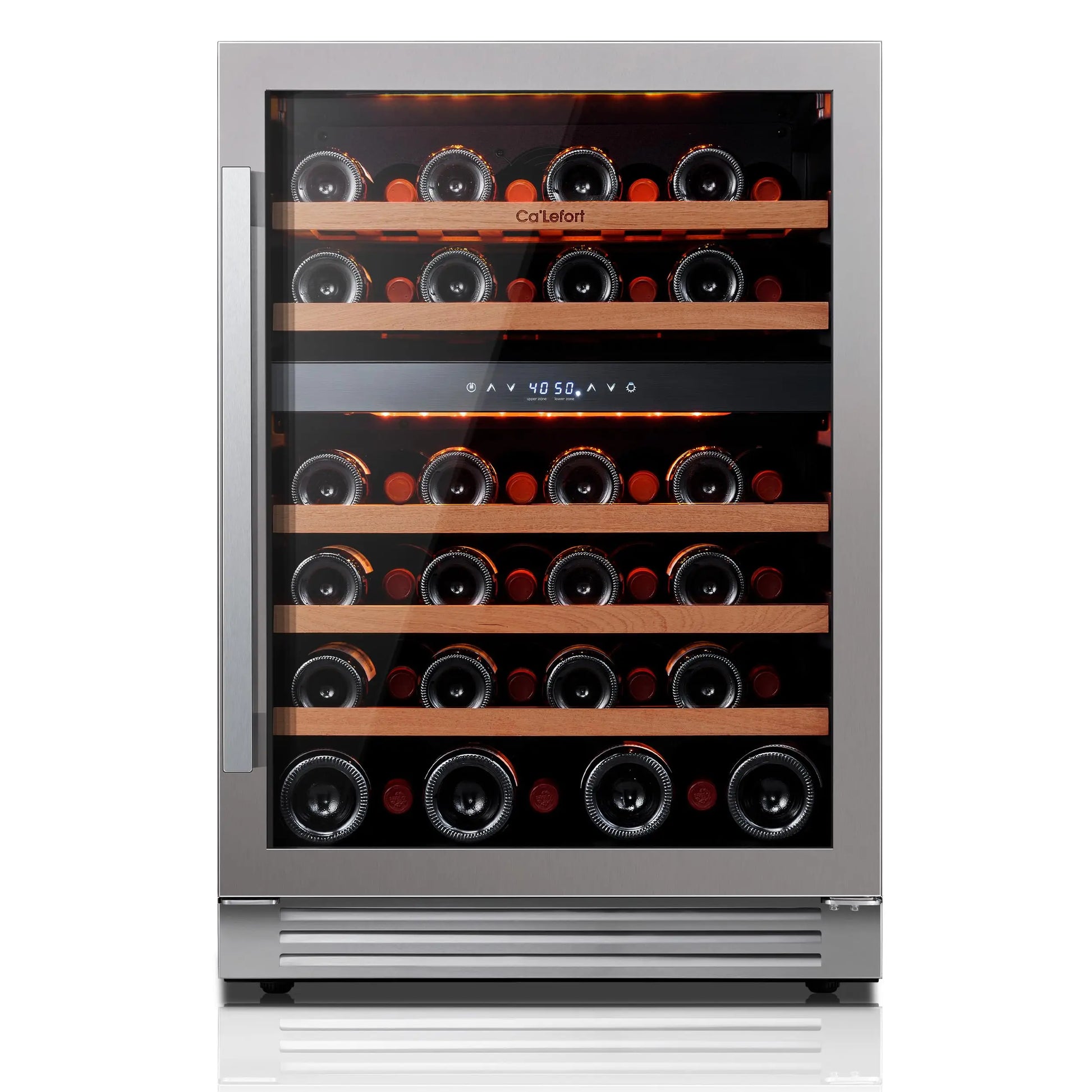 24" Dual Zone Wine Fridge – 46-Bottle Built-In Cooler with Glass Door & LED Lighting - stirhaus