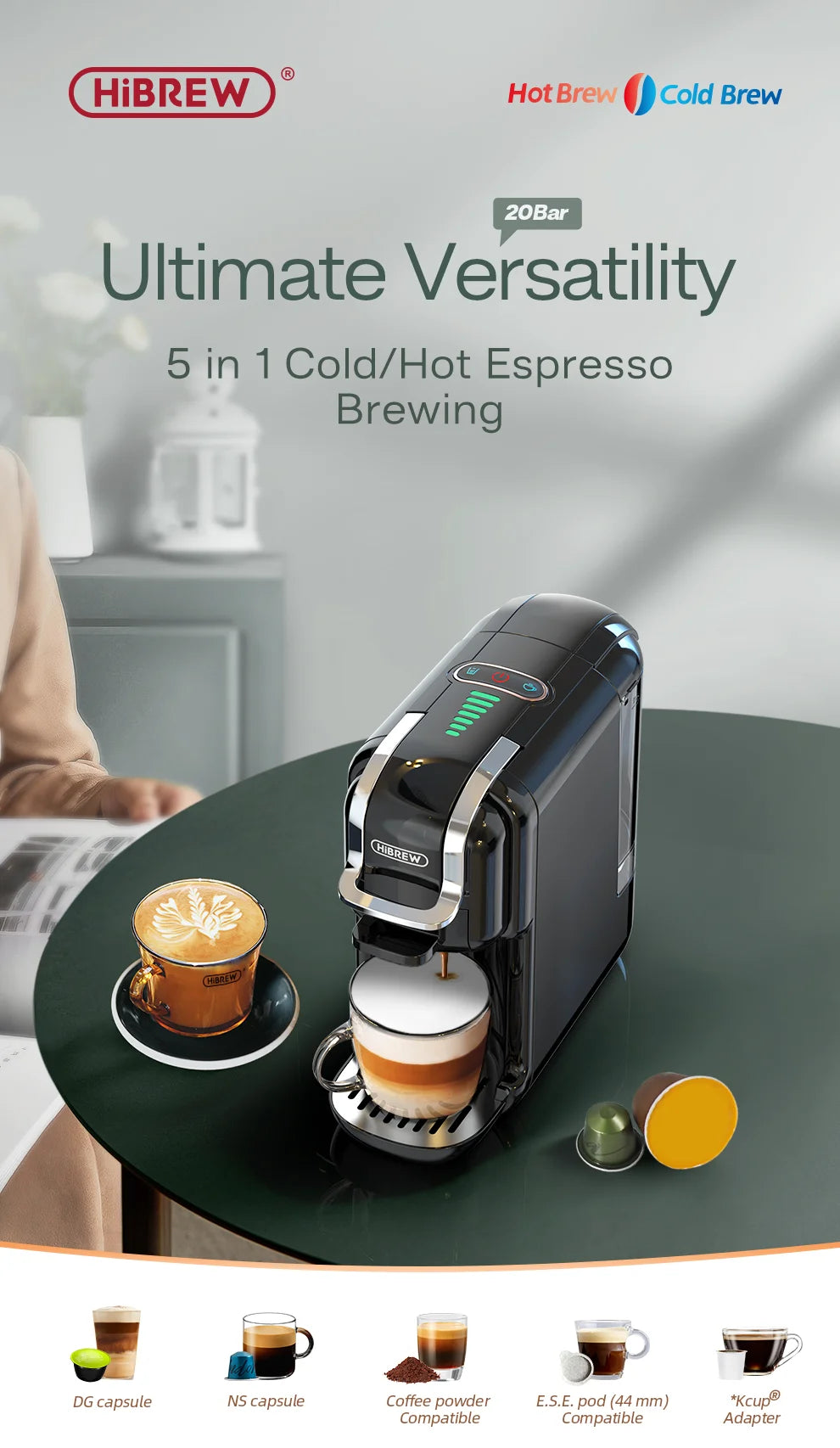 5-in-1 Multi Capsule Coffee Machine – 20 Bar Pressure, Hot & Cold Brew - stirhaus
