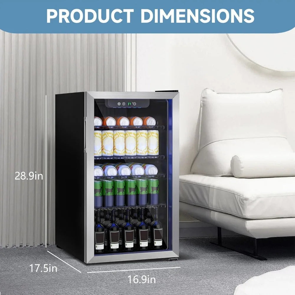 110-Can Beverage Refrigerator – 3.1 Cu. Ft. Mini Fridge with Glass Door & Adjustable Shelves - stirhaus