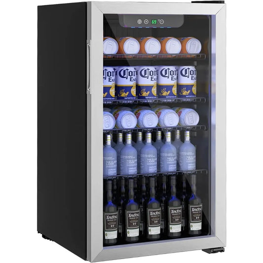 110-Can Beverage Refrigerator – 3.1 Cu. Ft. Mini Fridge with Glass Door & Adjustable Shelves - stirhaus