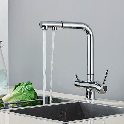 3-Way Kitchen Faucet – Dual Handle Pull-Out Filter Tap for Hot, Cold & Purified Water - stirhaus