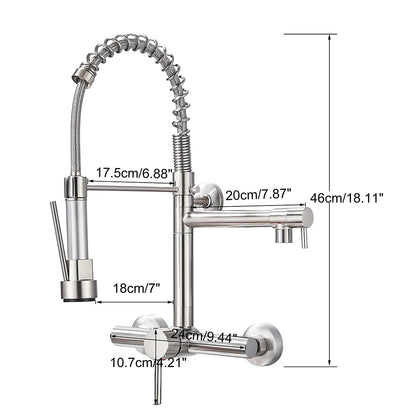 Wall-Mounted Kitchen Faucet with Dual Handles & Spring Swivel Spouts - stirhaus