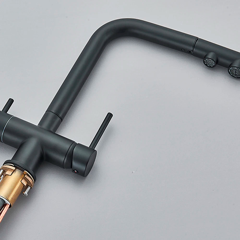 3-Way Kitchen Faucet – Dual Handle Pull-Out Filter Tap for Hot, Cold & Purified Water - stirhaus