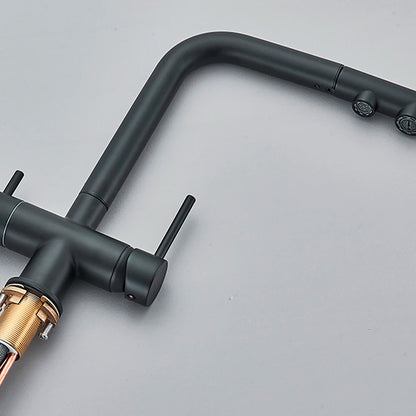 3-Way Kitchen Faucet – Dual Handle Pull-Out Filter Tap for Hot, Cold & Purified Water - stirhaus