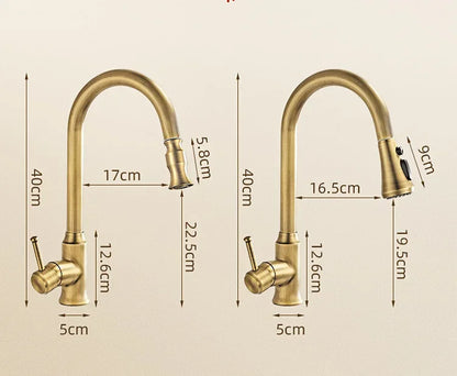 Antique Brass Kitchen Faucet with Pull-Out Spout – Single Handle Hot & Cold Mixer - stirhaus
